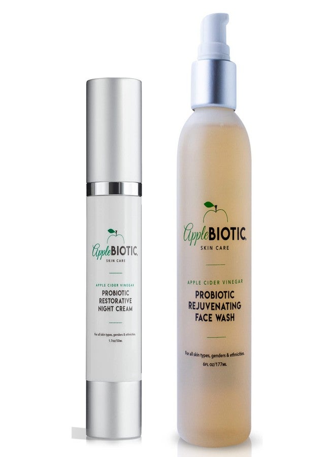 AppleBiotic Apple Cider Vinegar Probiotic Restorative Night Cream & Face Wash Duo with African Green Coffee Extract, Vitamin B3, Green Tea and Chamomile Extract to Firm and Restore for Dry, Oily, Sensitive Skin - Image 1